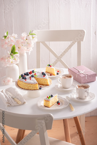 Delicious Basque cheesecake made of cottage cheese ans vanilla.