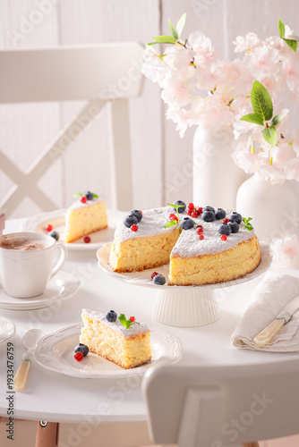 Sweet Basque cheesecake made of cottage cheese ans vanilla.