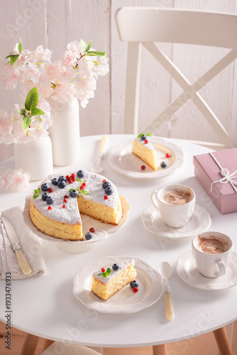 Tasty Basque cheesecake made of cottage cheese ans vanilla.