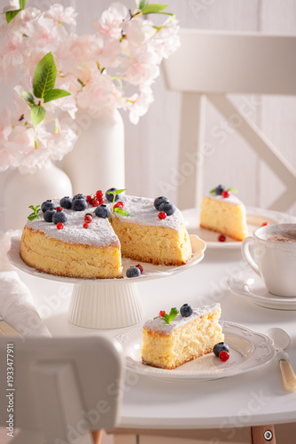 Homemade Basque cheesecake made of cottage cheese ans vanilla.