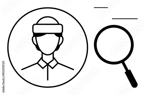 Identification concept. Identification of anonymous individuals through search and analysis tools thumbs up magnifying glass. Identification supports security, hiring, data analysis, and monitoring