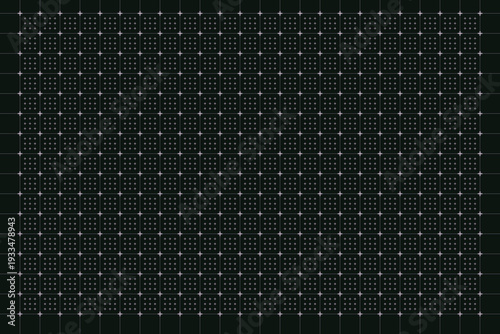 A structured grid of tiny light green crosses and dots fills a dark green digital screen area