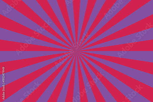 A vibrant background pattern displays radiating stripes of purple and red colors from the center