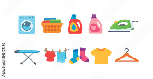 Laundry, household flat icon set. washing, cleaning essentials icons collection