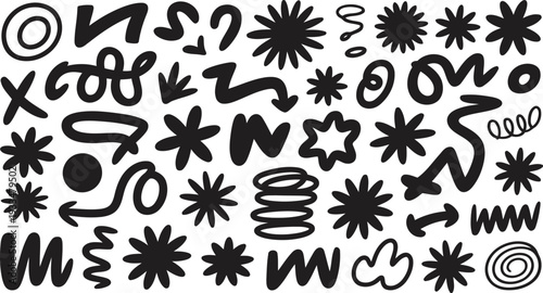 Collection of hand drawn organic abstract shapes and doodle elements for modern art