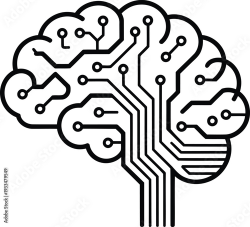 Artificial intelligence human brain with circuit board lines vector illustration