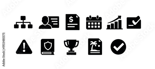 Business and finance solid icon set. financial, management, spreadsheet icons collection