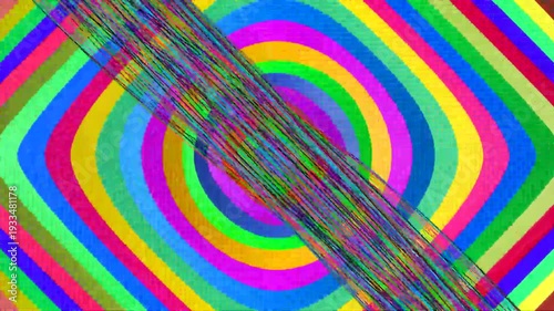 Vibrant Rainbow Concentric Circles with Distortion.