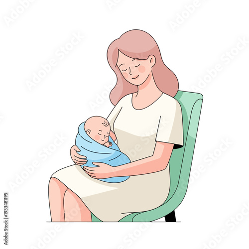 Mother Holding Newborn Baby in Arms.