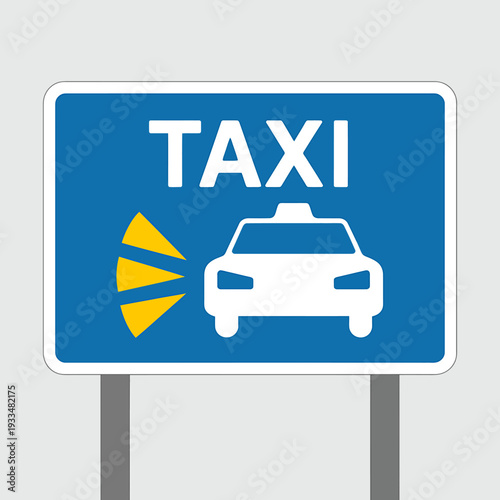 Taxi sign with car and light on blue board outdoor  roadside information