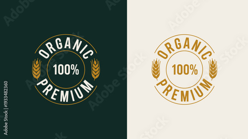 Organic premium 100 percent quality guarantee badges with wheat icons