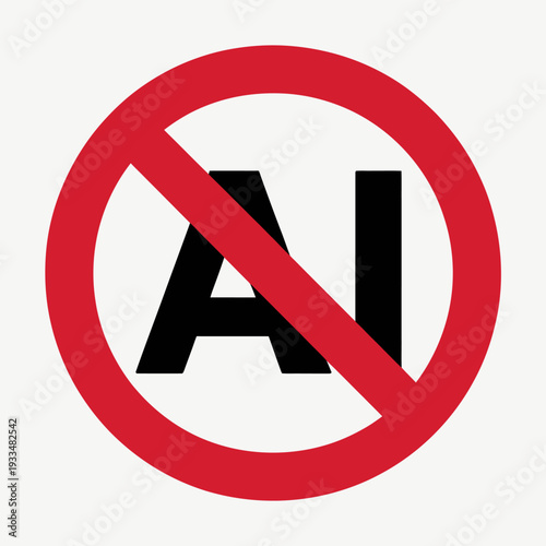 Red circle with line through AI letters on white background