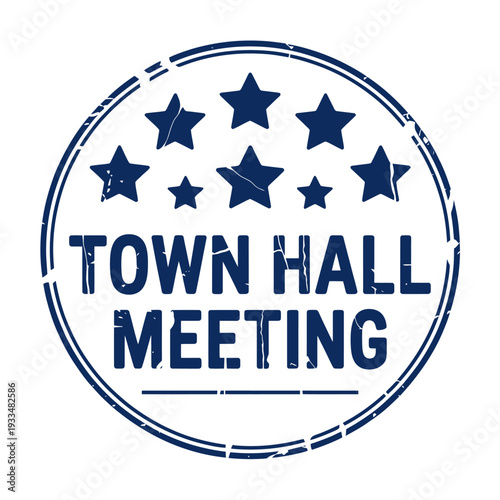 Town hall meeting stamp with stars on white background