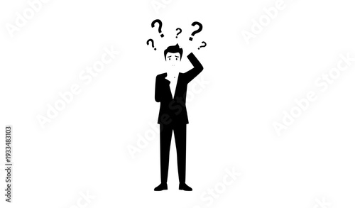Confused Businessman Thinking with Question Marks Flat Vector Illustration Isolated on White