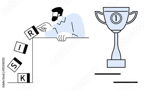 Risk management. Business professional removing risk to achieve success. Risk is minimized through leadership, strategy, and decisive action. For business strategy, leadership training