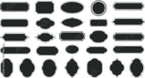 Set of thirty black vintage label templates with decorative borders, retro vector design collection for packaging, branding, and creative graphic design projects