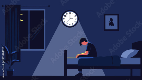 Person sits on the edge of a bed in a dark bedroom at three in the morning illuminated by a single beam of light from the window.