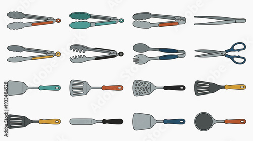 A collection of diverse kitchen utensils in various designs and colors