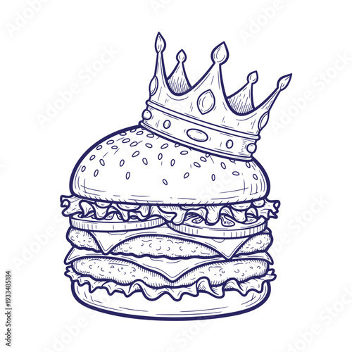 Double decker hamburger with crown on king
