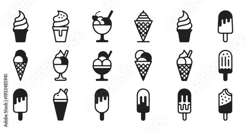 Diverse collection of ice cream and frozen treat illustrations for advertising and design