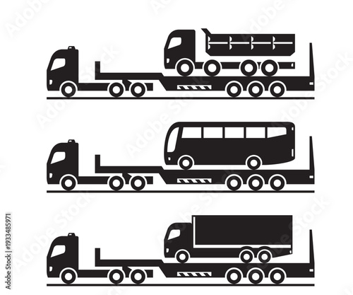 Heavy duty tractors carrying bus and trucks - vector illustration