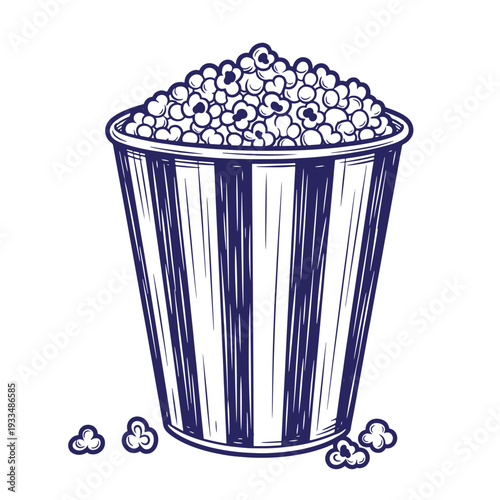 Of a bucket filled with popcorn navy blue white striped