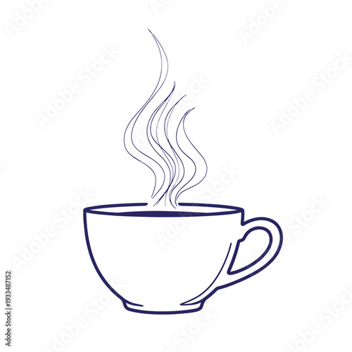 Steaming cup of coffee or tea with handle on right side coffee cup tea cup hot beverage