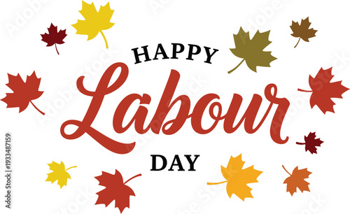 Happy labour day greeting with colorful autumn leaves