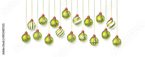 Colorful christmas baubles hanging transparent background