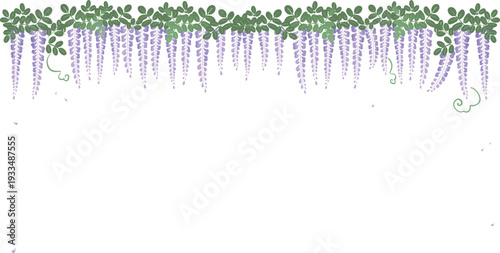 藤の花のフラットフレーム｜春・初夏の和風ベクター（背景透過）