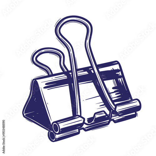 binder clip illustration in blue color on white background for office supplies and stationery