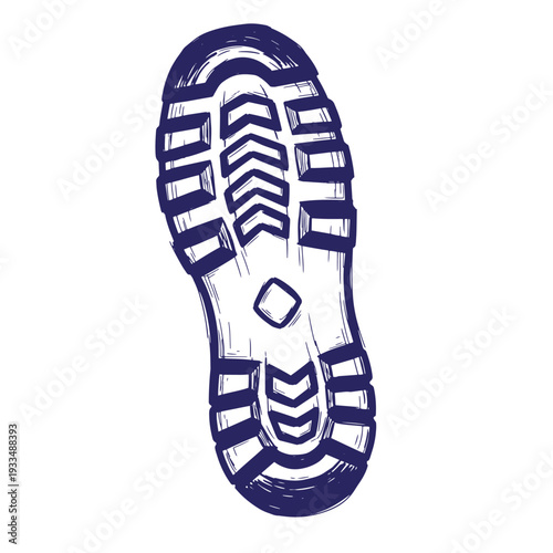 dark blue sole of a shoe with treads and ridges on white background  footwear illustration