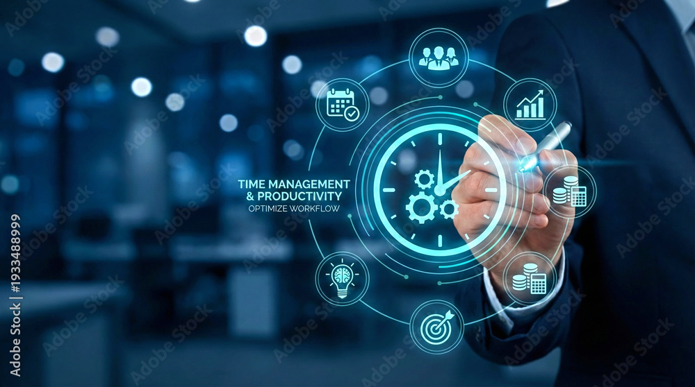 Fototapeta premium Businessman Using Digital Time Management and Productivity Interface with KPI Dashboard