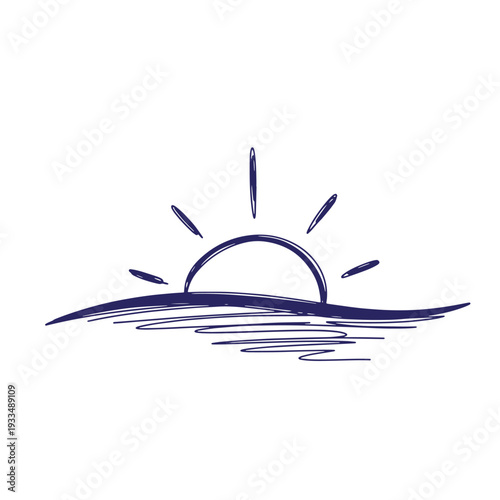 Simple illustration of a sunrise over water  serene natural scene with sun rays