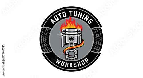 Car Engine Piston with Flames Icon.