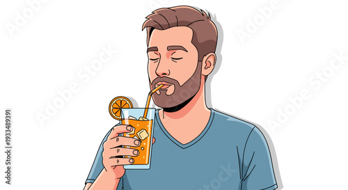 Man Drinking Cocktail with Lemon Garnish.