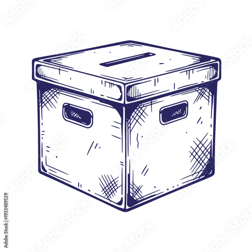 Vintage style illustration of a donation box with slot on top isolated on white background