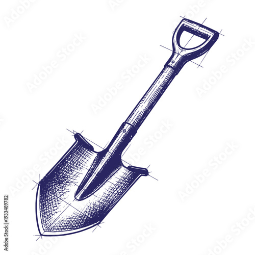 Vintage style illustration of a shovel with a long handle and a wide scoop isolated on white background