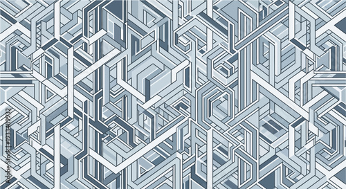 Geometric pattern of interlocking cubes in shades of blue and white.