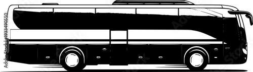 Sleek black bus with white stripes and wheels travel transportation
