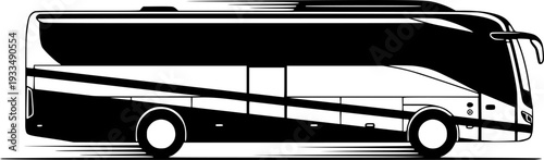 Sleek black bus with white stripes and wheels travel transportation
