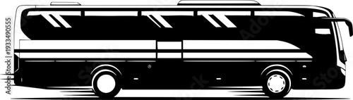 Sleek black bus with white stripes and wheels travel transportation

