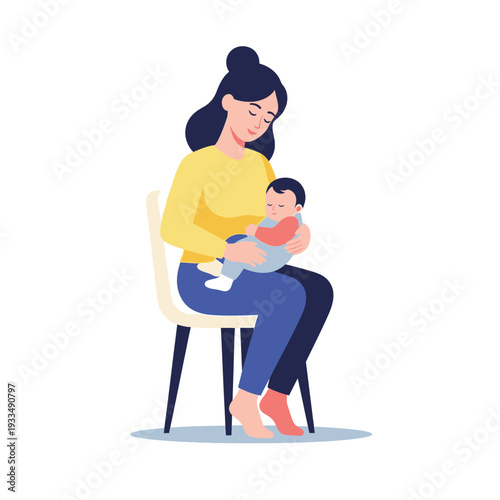 Mother Breastfeeding Baby on Chair.