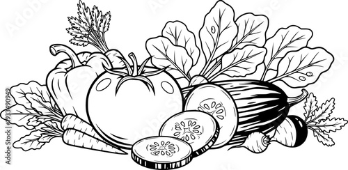 Fresh garden vegetables illustration tomato cucumber
