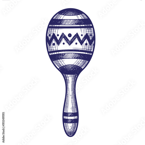 Blue and white maraca with decorative patterns musical instrument percussion instrument