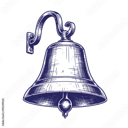 Blue metal bell with clapper and wall mount