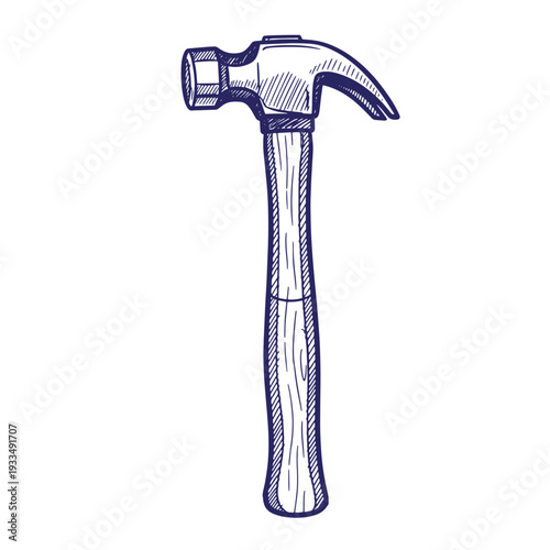 Blue of a hammer with a wooden handle tool claw hammer