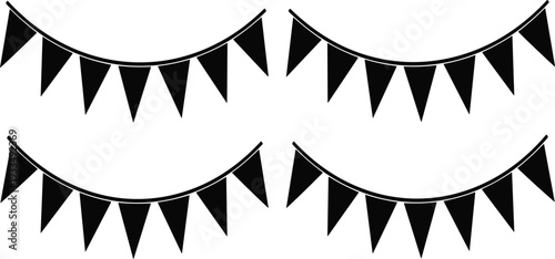 Black Bunting Flags Garland Set with Hanging Party Banner Decorations for Celebration Events Festivals Birthday and Minimal Decorative Design Elements