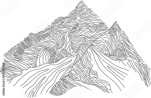 Topographic mountain line art illustration in minimalist contour style