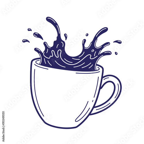 Blue liquid splashing out of a white cup
